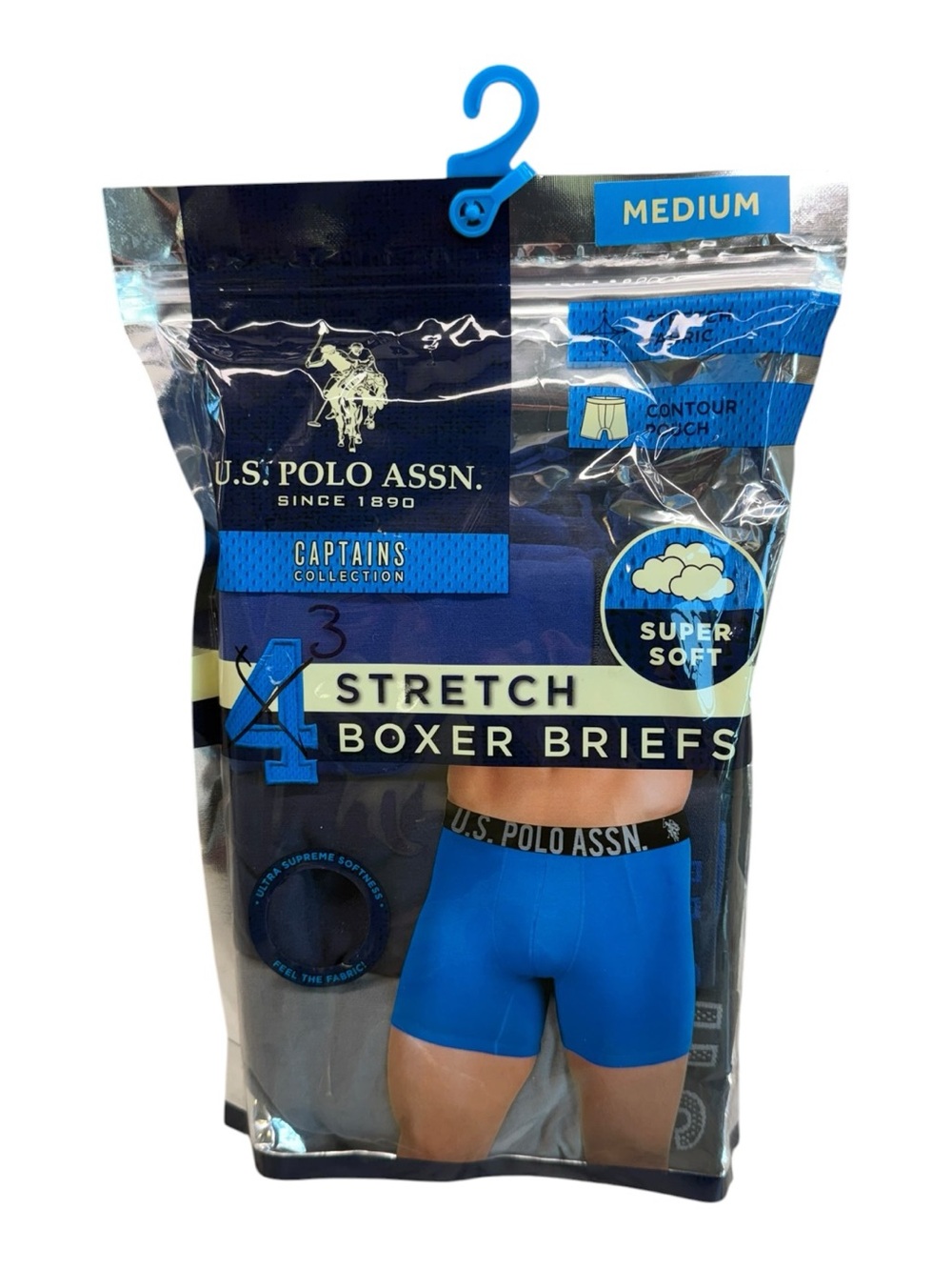 Boxer Briefs Mens U.S. POLO Assn 3 Pack Navy/Blue/Gray Logo MEDIUM NEW Cotton